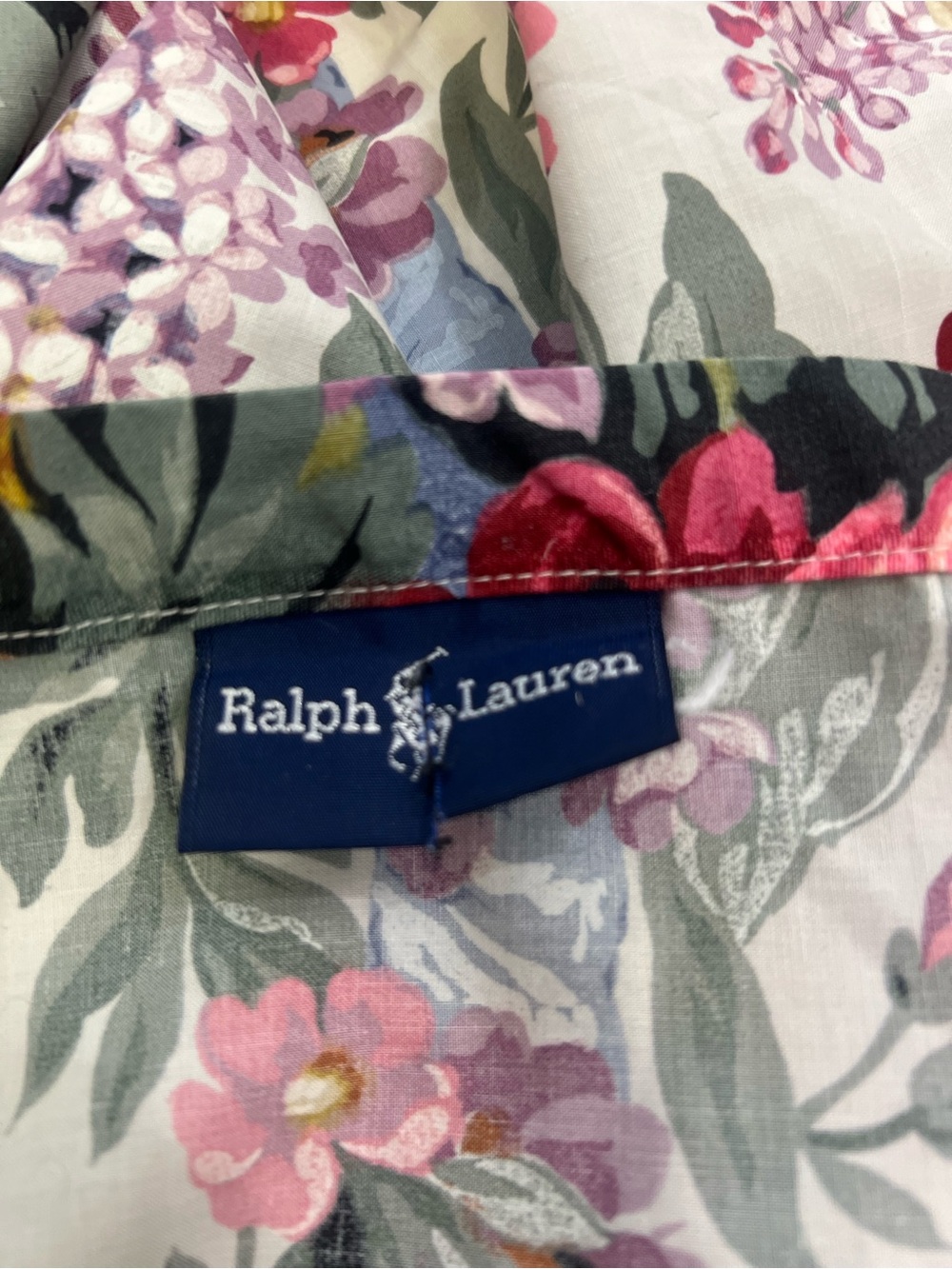 Vintage Ralph Lauren Allison KING Flat Sheet Floral Bows Blue Label Cotton - Picture 4 of 4